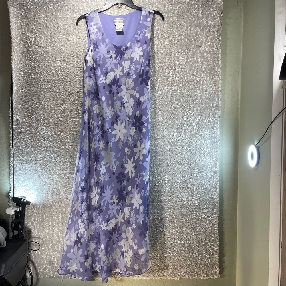 Karin Stevens Floral Maxi Dress Purple Floral Sz 10 Y2K Peasant Bohemian